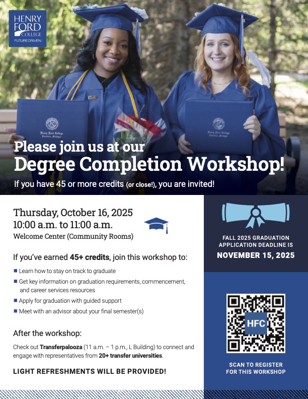 Degree Completion Workshop, 10am, Oct. 16th, Welcome Center