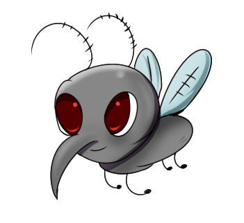 A cartoon caricature of a mosquito.