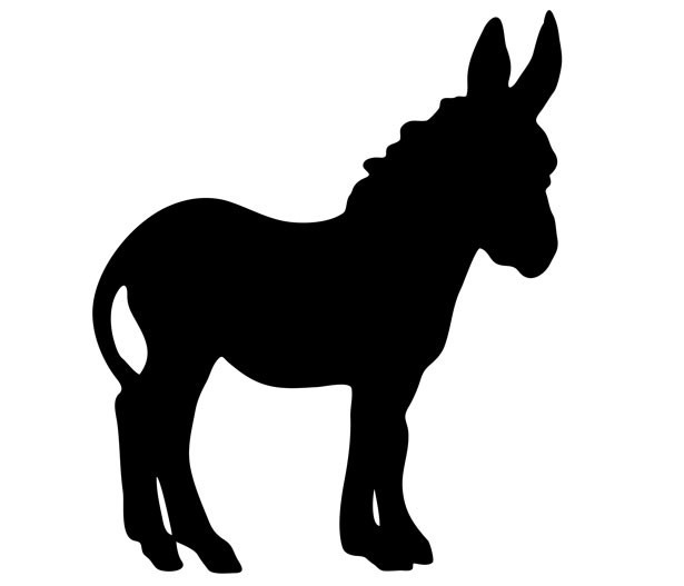 Silhouette of a donkey.
