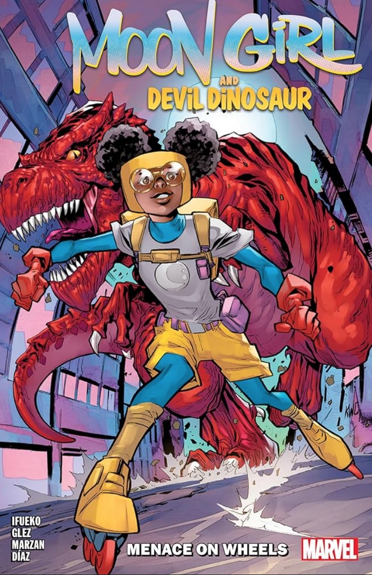 Cover of "Moon Girl and Devil Dinosaur- Menace on Wheels" by Jordan Ifueko. Courtesy of afriwarebooks.com