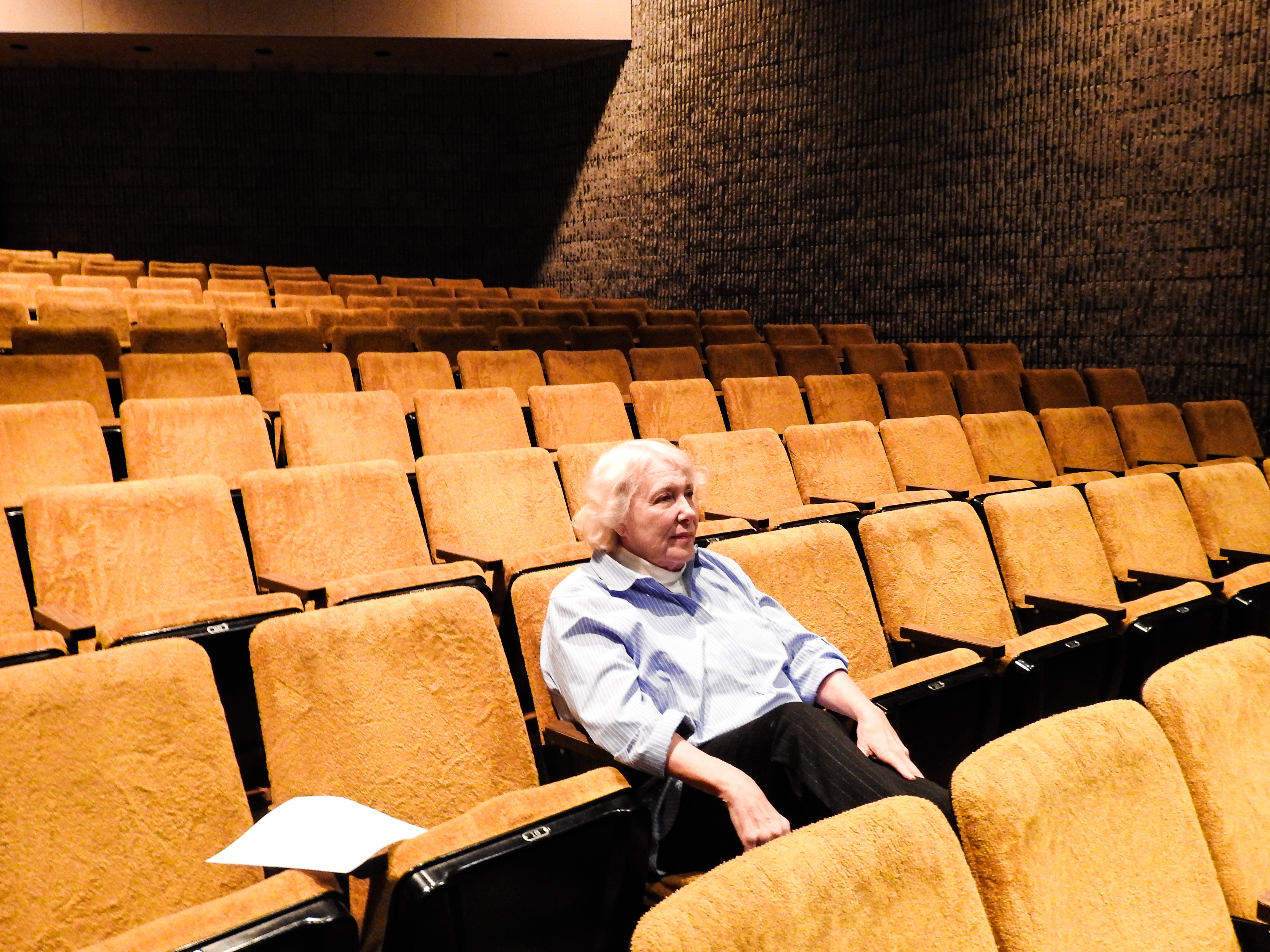 Director Mary Bremer-Beer directing a play in the Adray Auditorium, Henry Ford College, Dearborn, Michigan