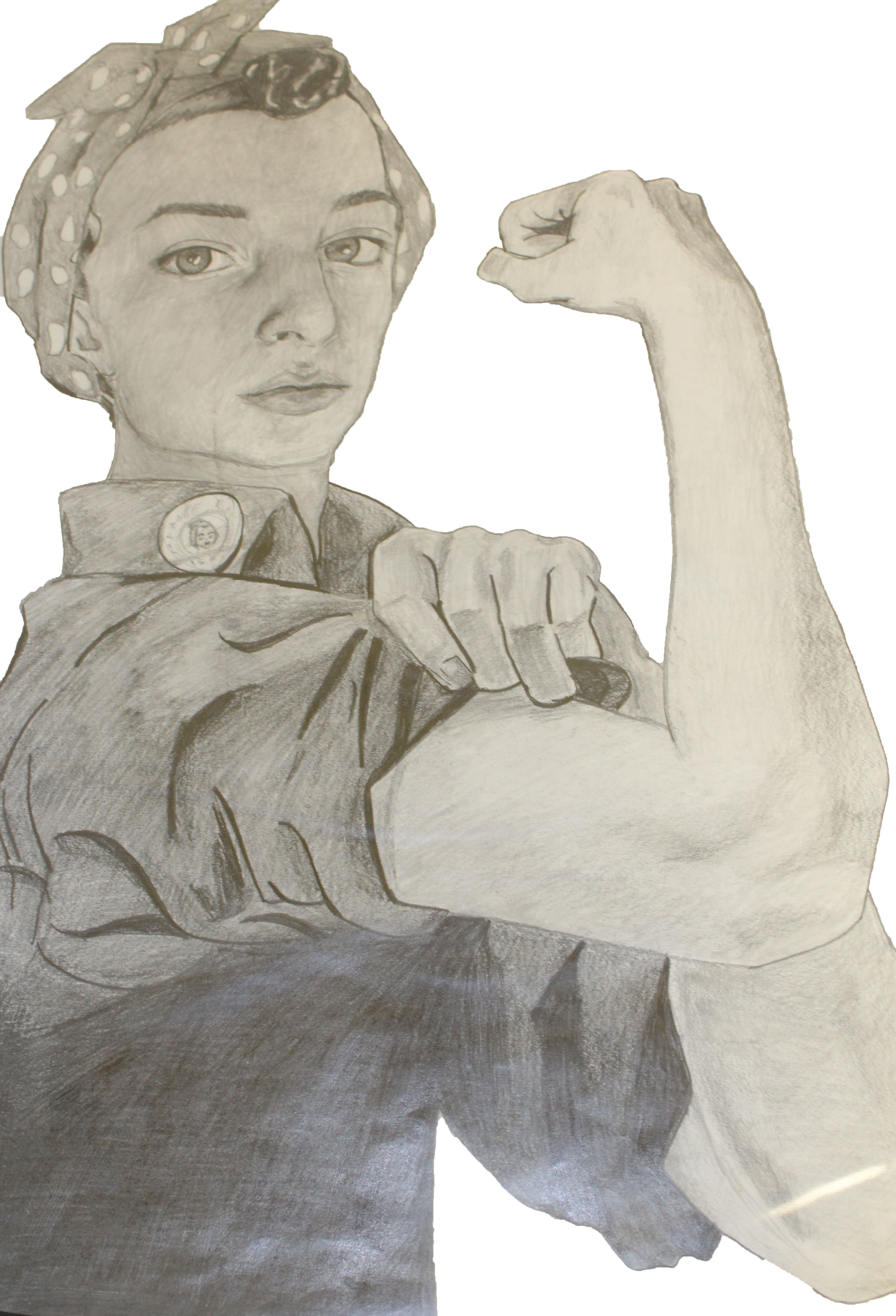 Pencil line drawing of the classic Rosie the Riveter drawing