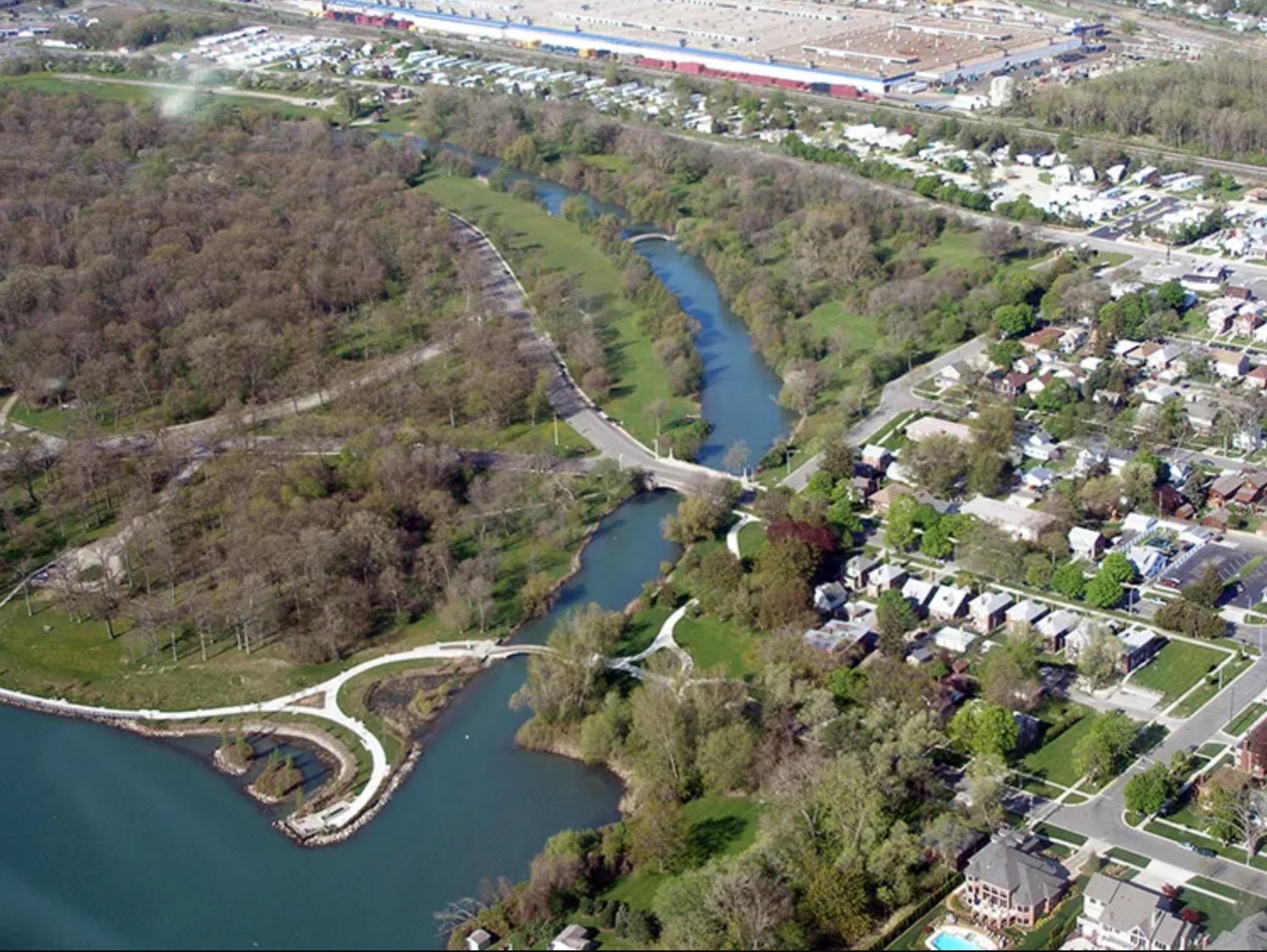 Aerial view of the Rouge River. Photo courtesy of DetrourDetroiter