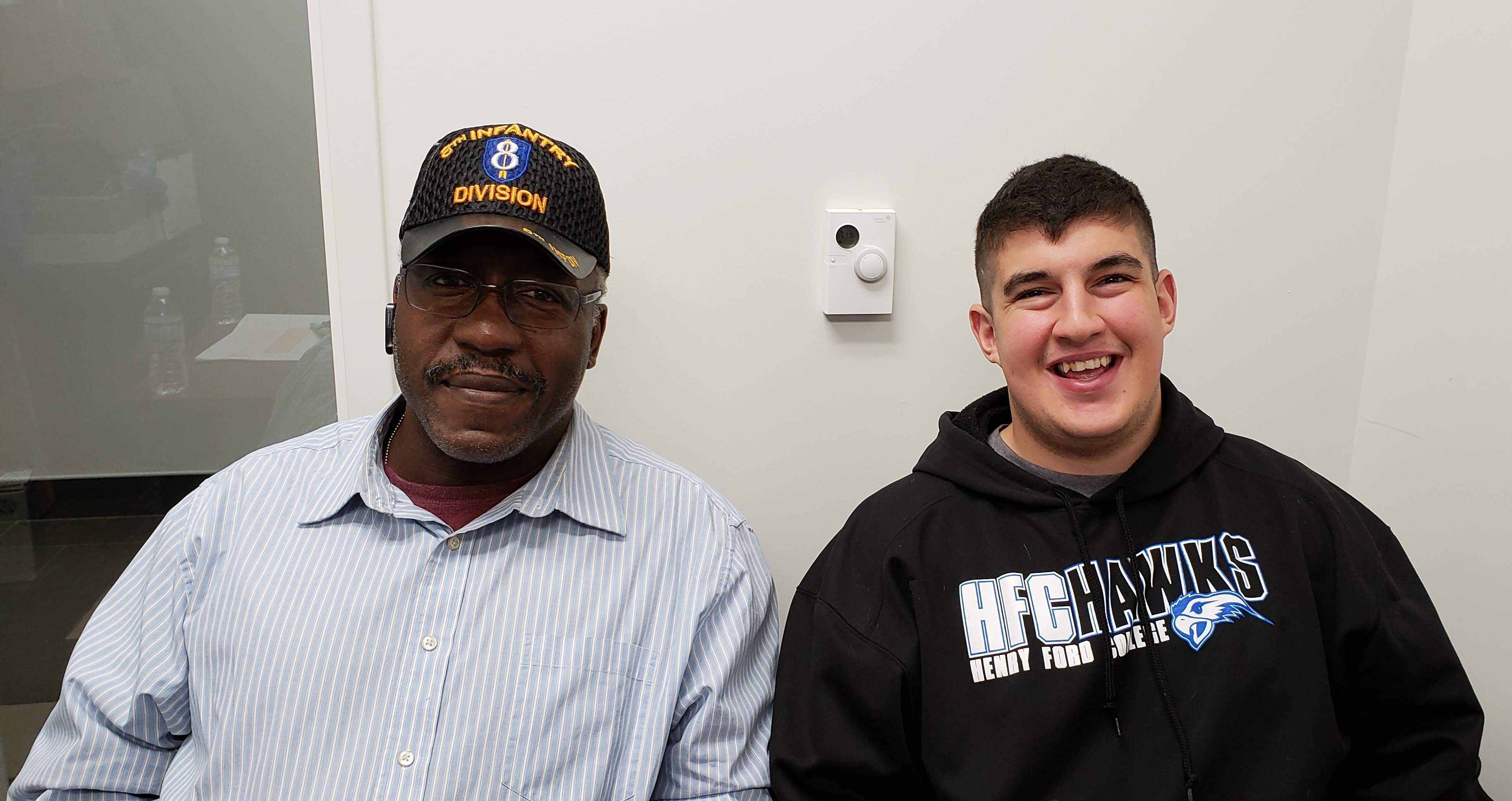 Photograph of Army Veteran Ed Stokes and Marine Veteran Student Jeremiah Flores
