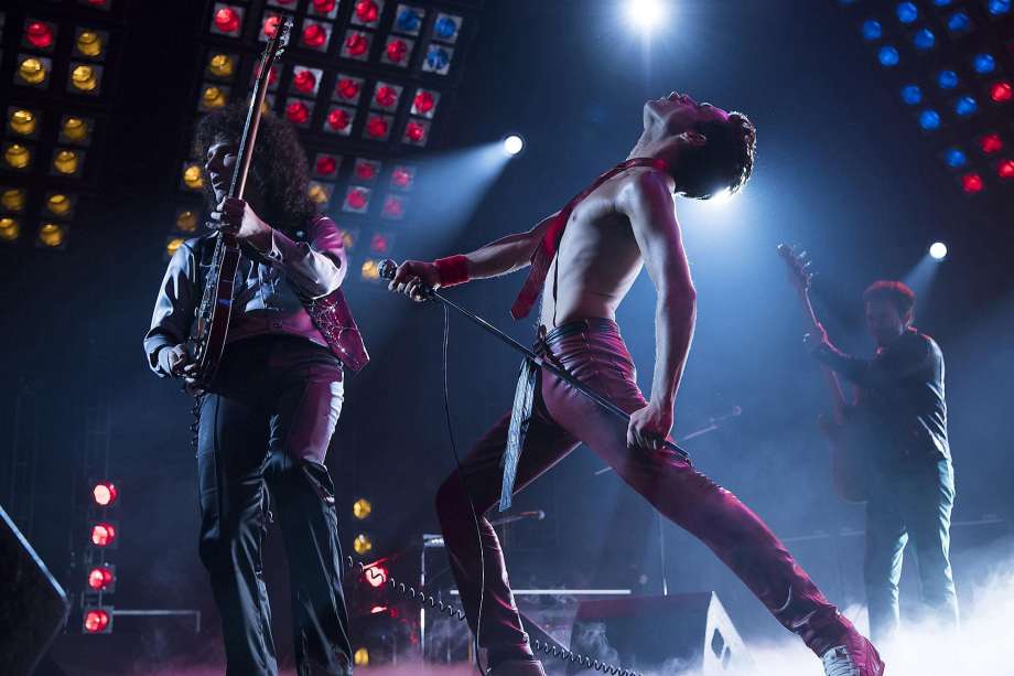 Movie still of Rami Malek as Freddie Mercury in "Bohemian Rhapsody"