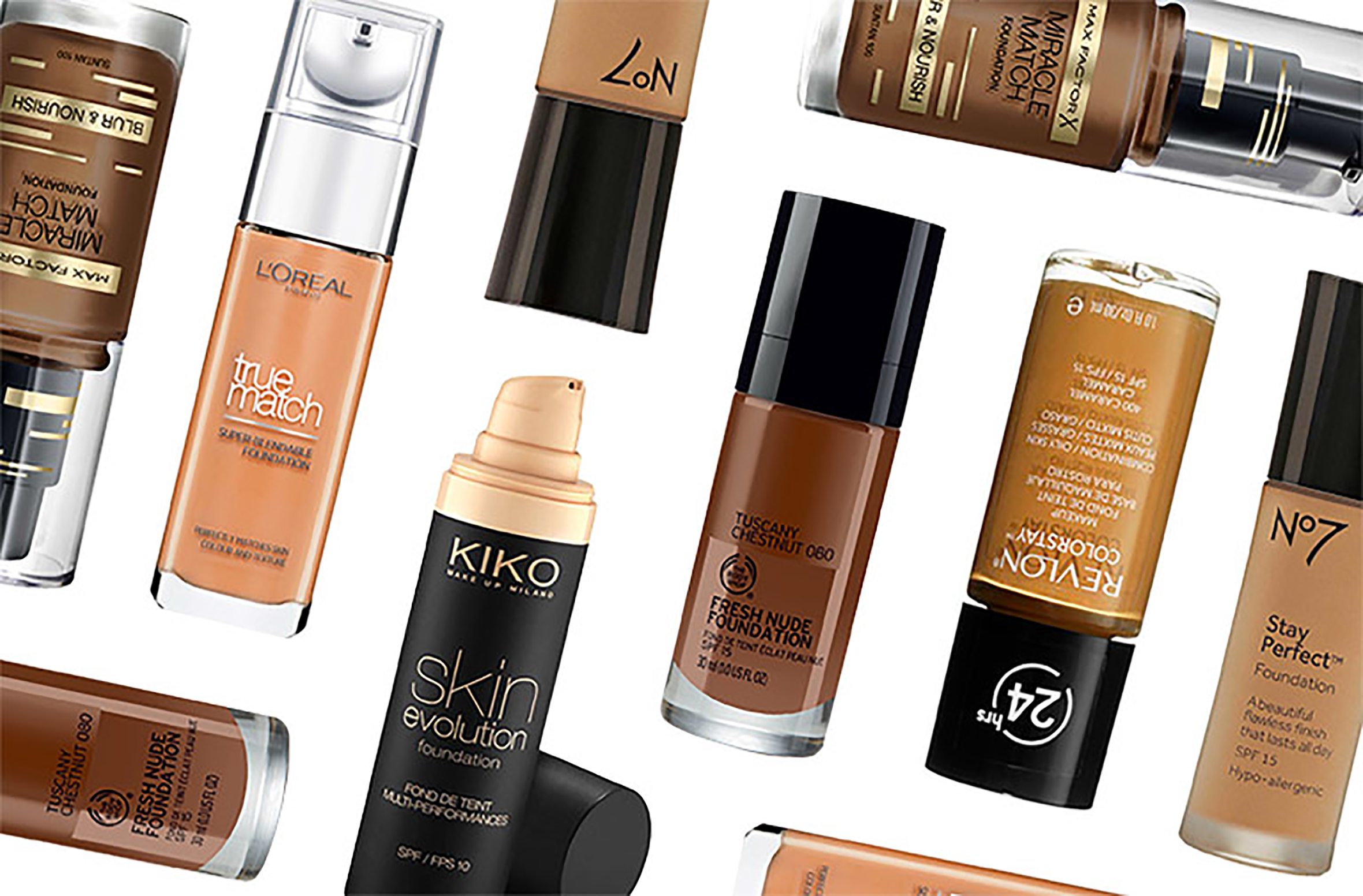 Picture of different make up foundation products from different brands