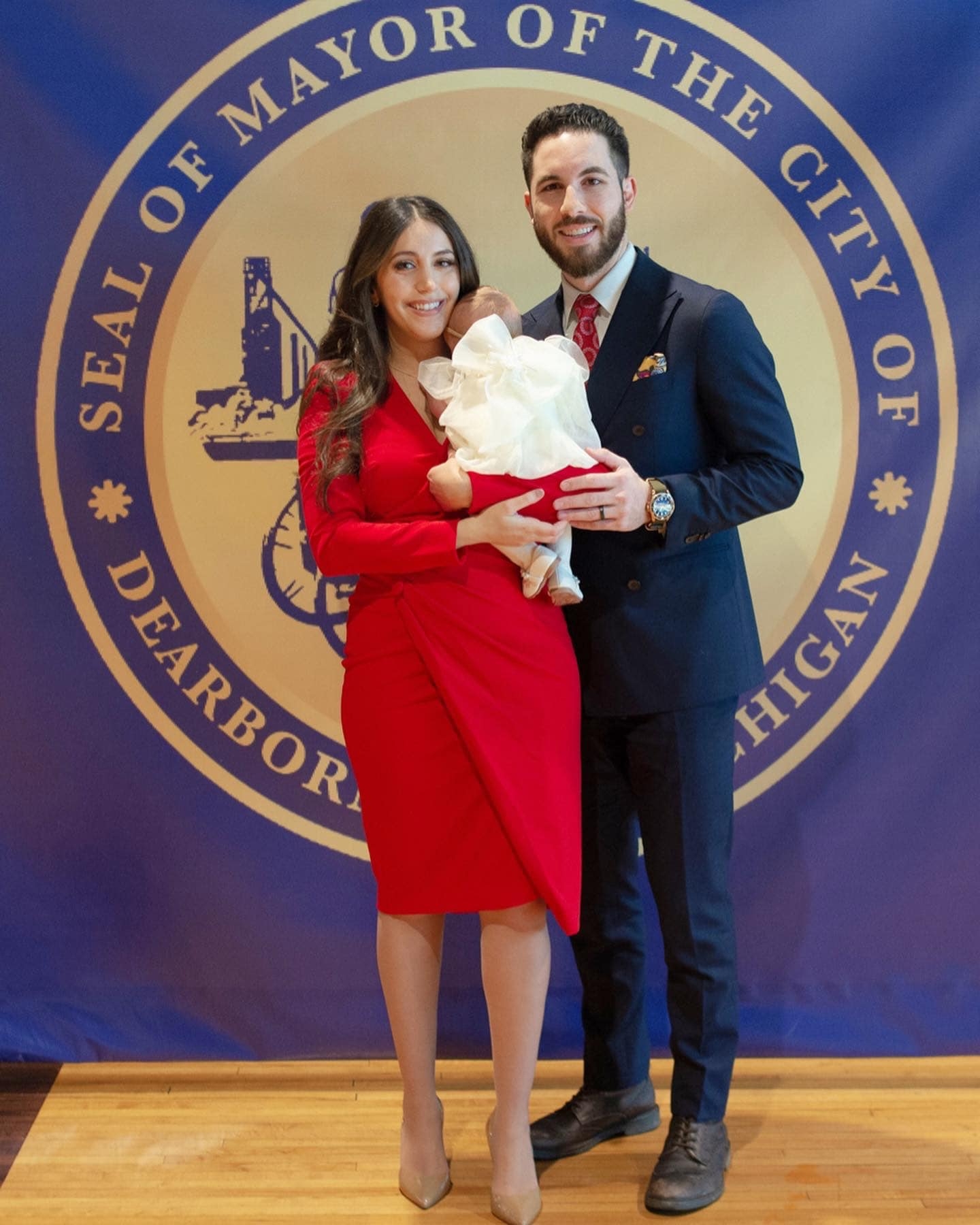 City of Dearborn Mayor Abdullah Hammoud with wife, Dr. Fatima Beydoun, and daughter, Maryam