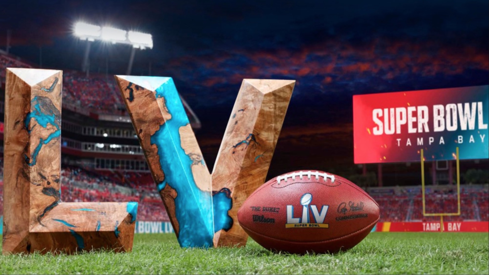 Graphic of Super Bowl LV courtesy NFLauction.com