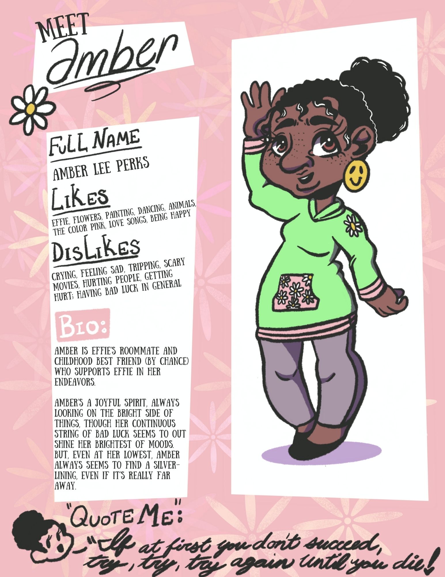 Character profile of Amber Lee Perks for original comic "Effie Vs. Everything" by Chyna Jones