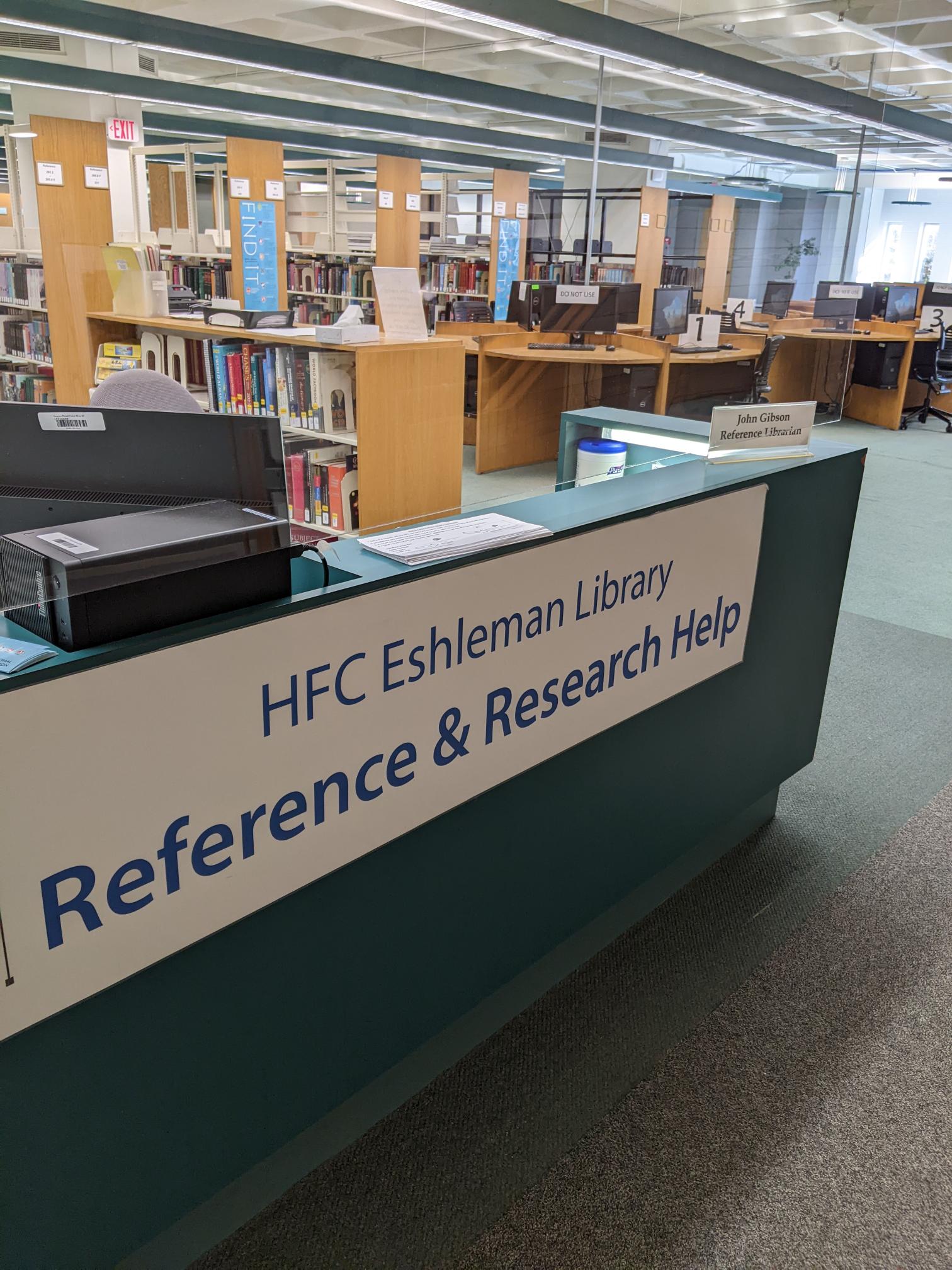 Eshleman Library reference desk courtesy Kate Harger