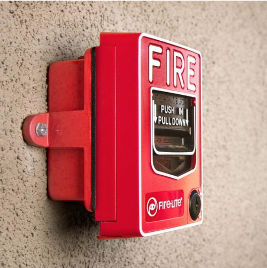 Image shows a fire alarm pull box