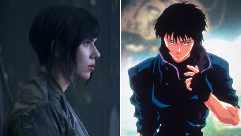 Image comparing the live-action version of Ghost in the Shell against the anime version