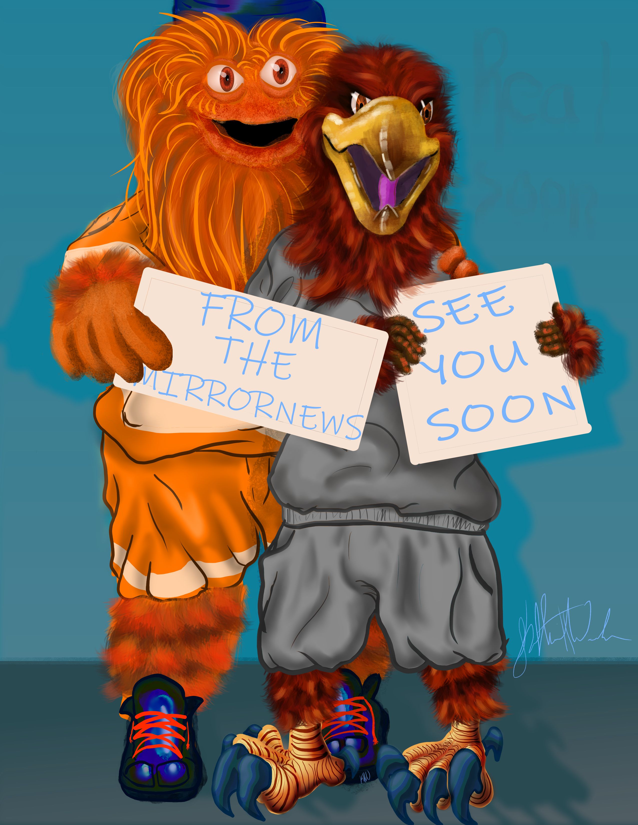 Hawkster and Gritty mascots thank readers