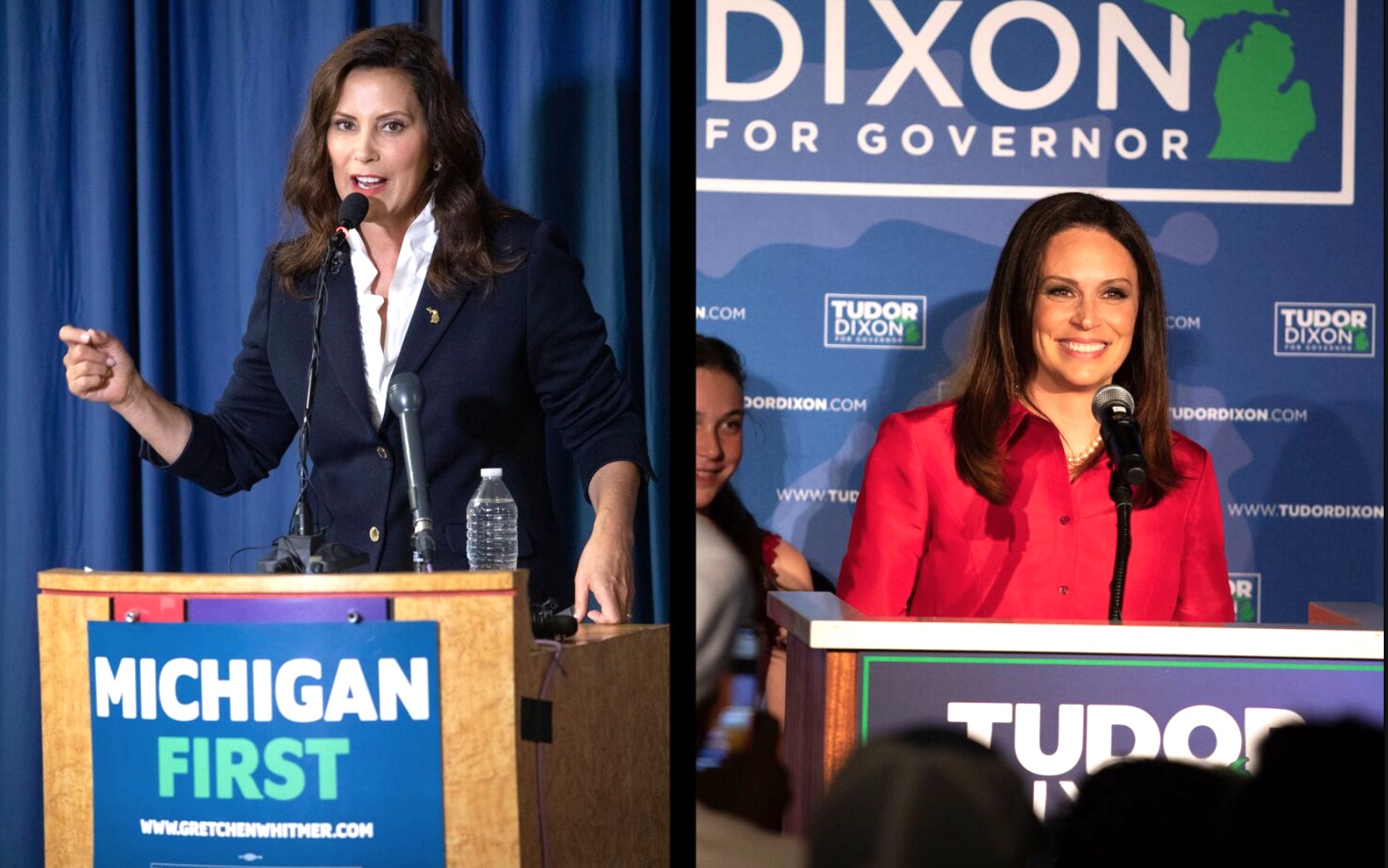 Gretchen Whitmer (D) vs Tudor Dixon (R) for Governor courtesy Chalkbeat