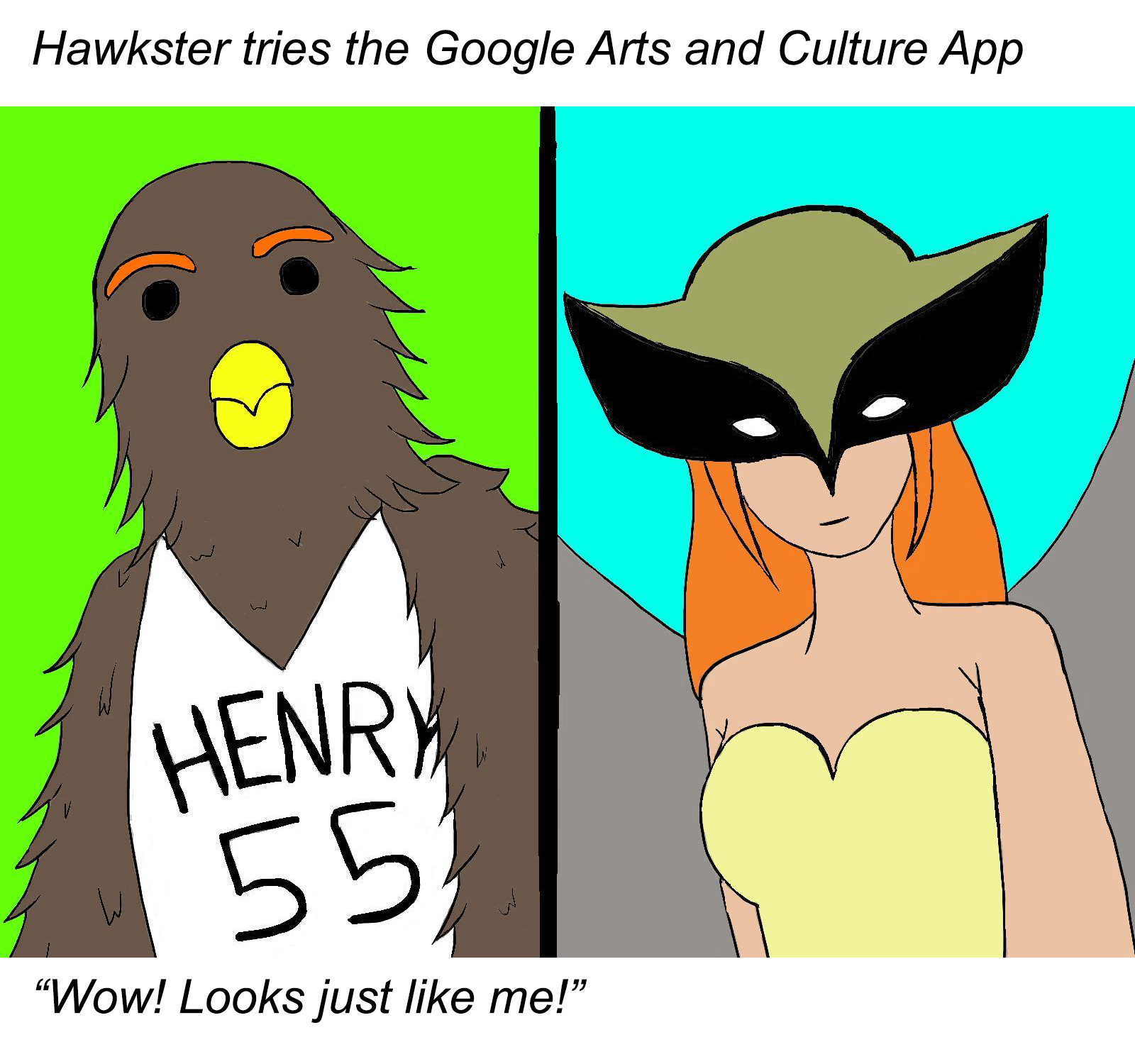 Comic of Hawkster using new Google arts and culture app