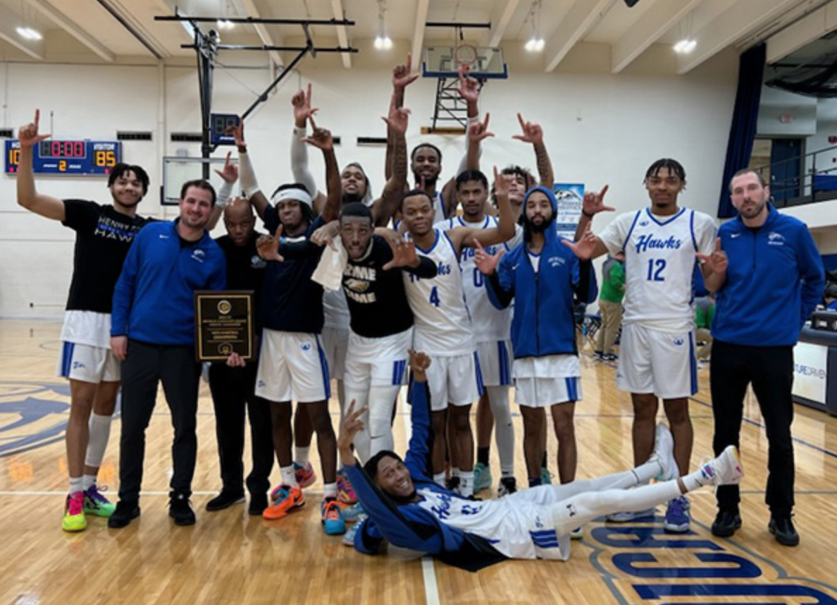 Henry Ford College Hawks Mens Basketball 2023 MCCPA Conference Champtions photo courtesy HFC Marketing