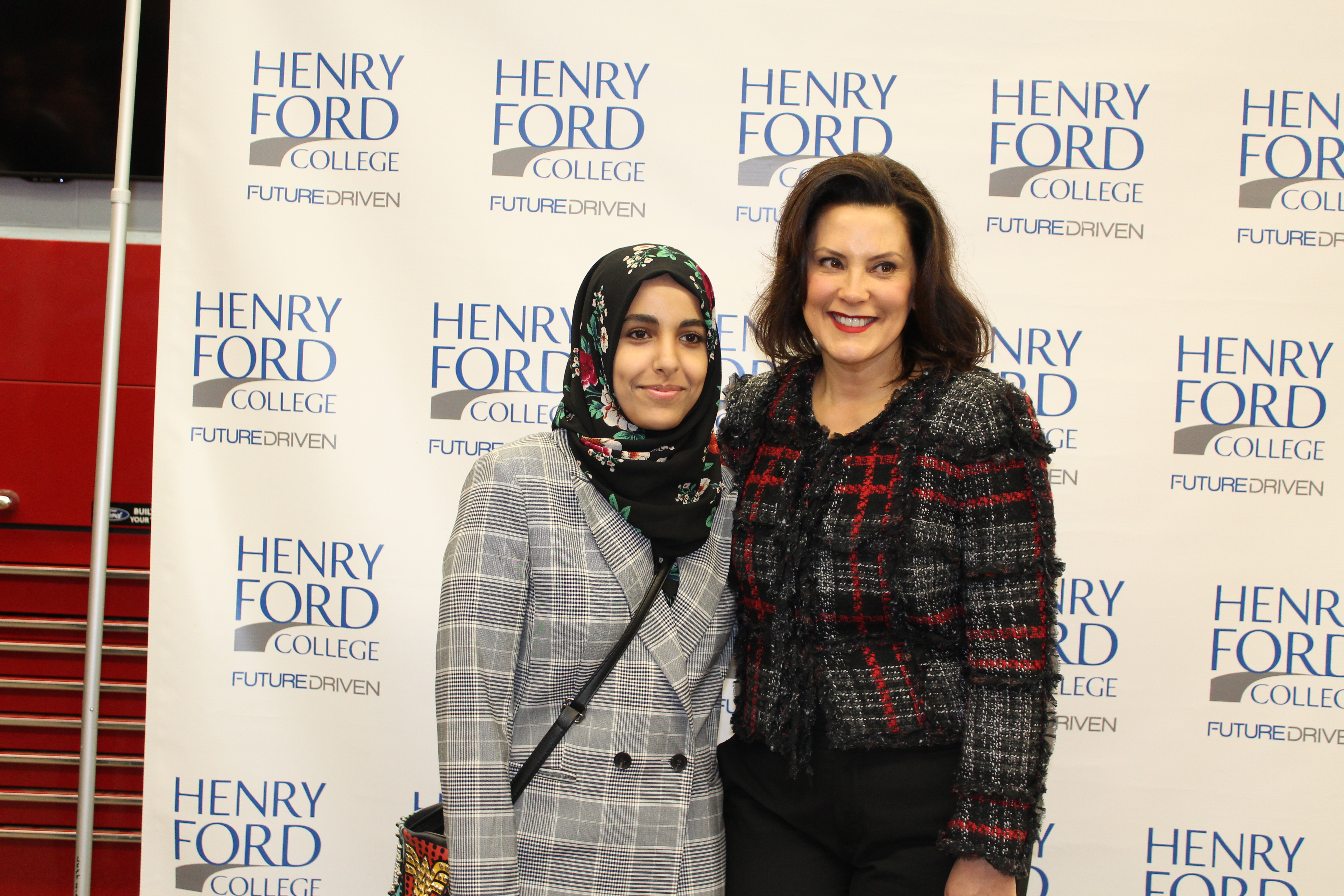 HFC student council president Bakara Elmadari and Governor Whitmer Photo of HFC student council president Bakara Elmadari and Governor Gretchen Whitmer