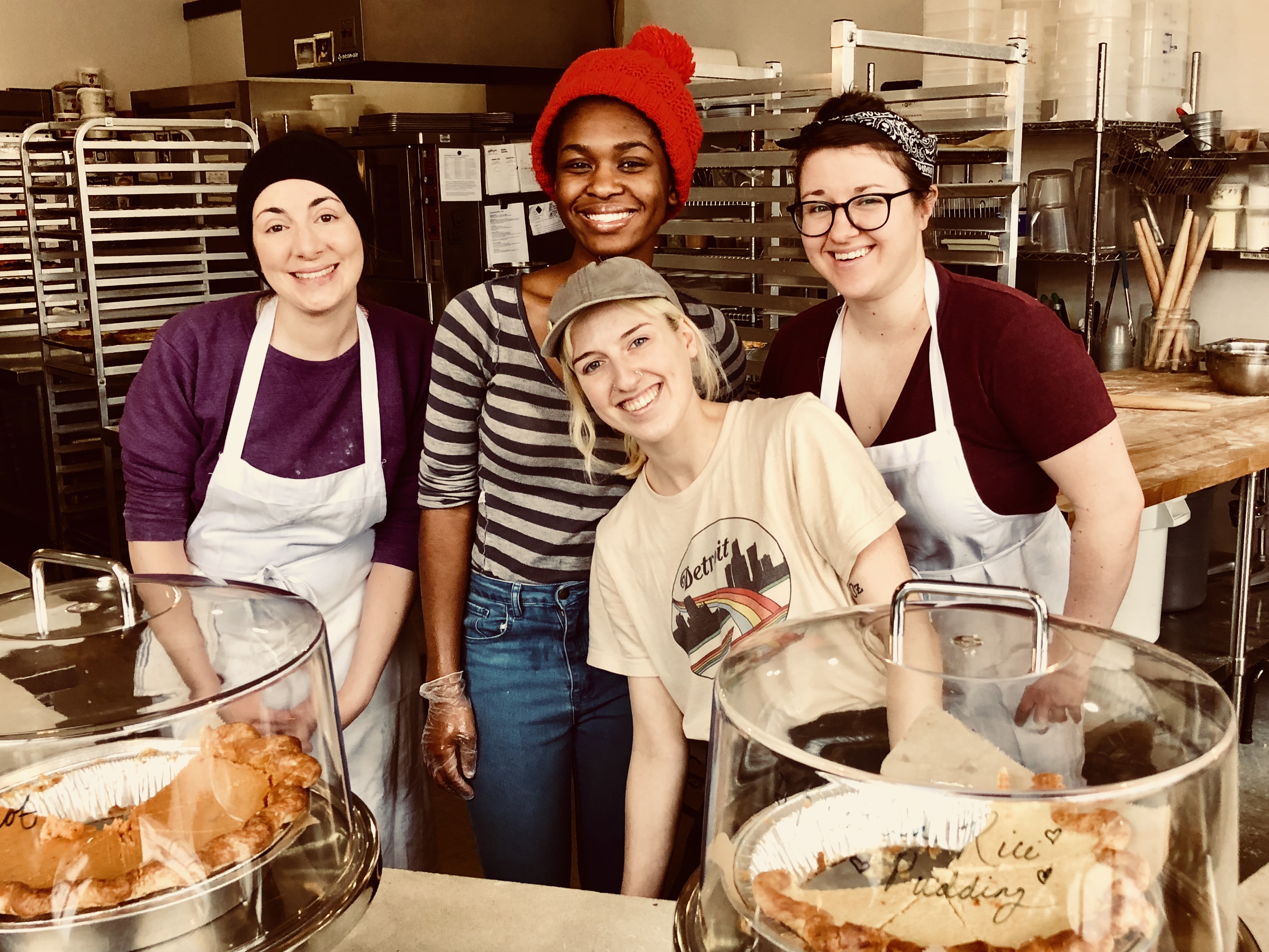Bri Meilbeck (white t-shirt) and co-workers at Sister Pie bakery.