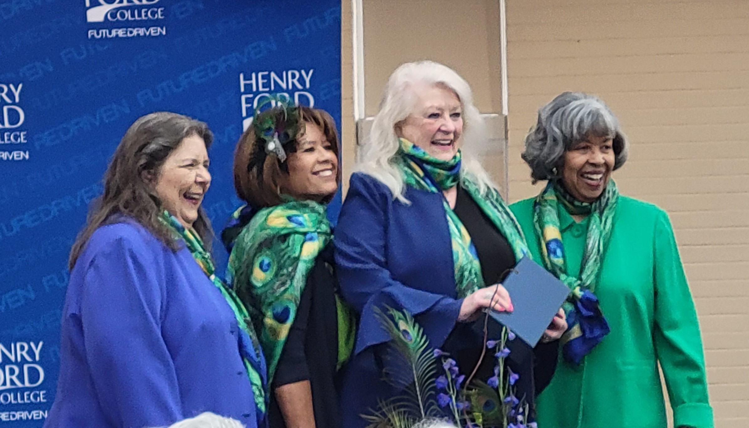 L-R: Henry Ford College Board of Trustee Roxanne McDonald, Elizabeth Hoffman, Bonnie Jobe, and Dr. Brenda Hildreth