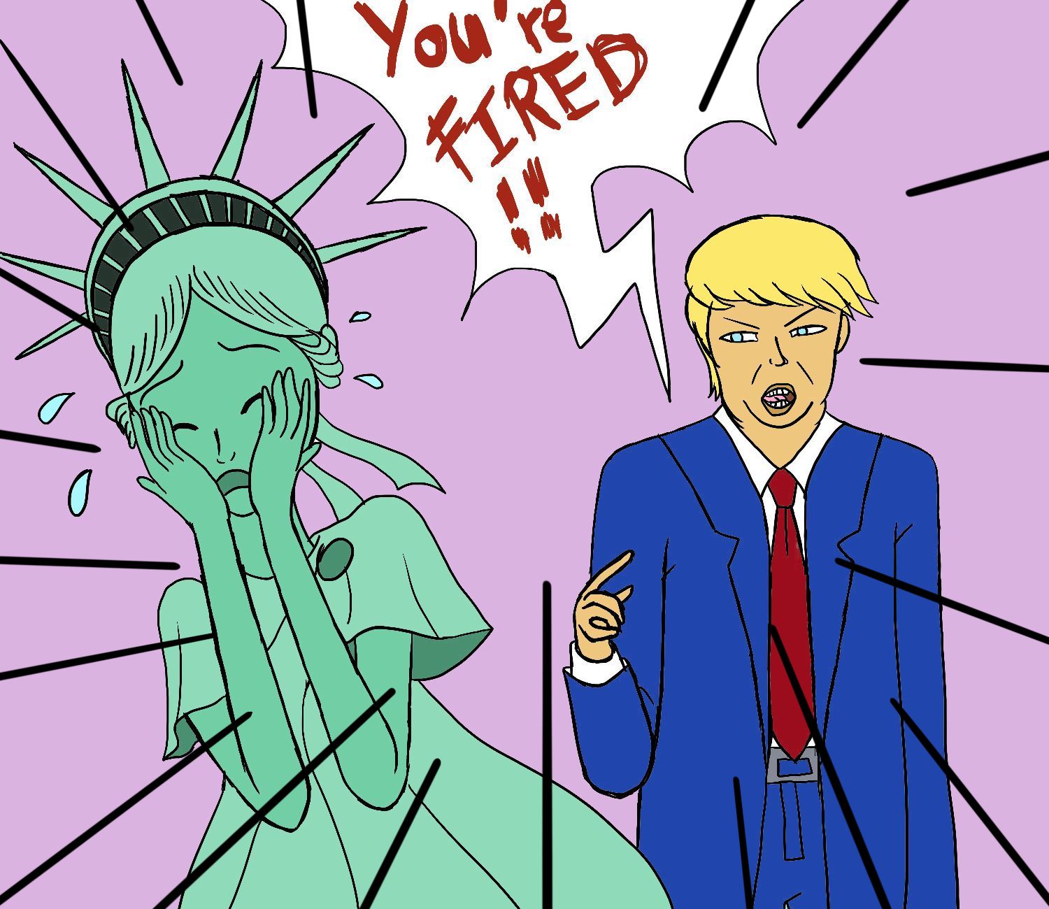 Comic of President Trump firing the Statue of Liberty