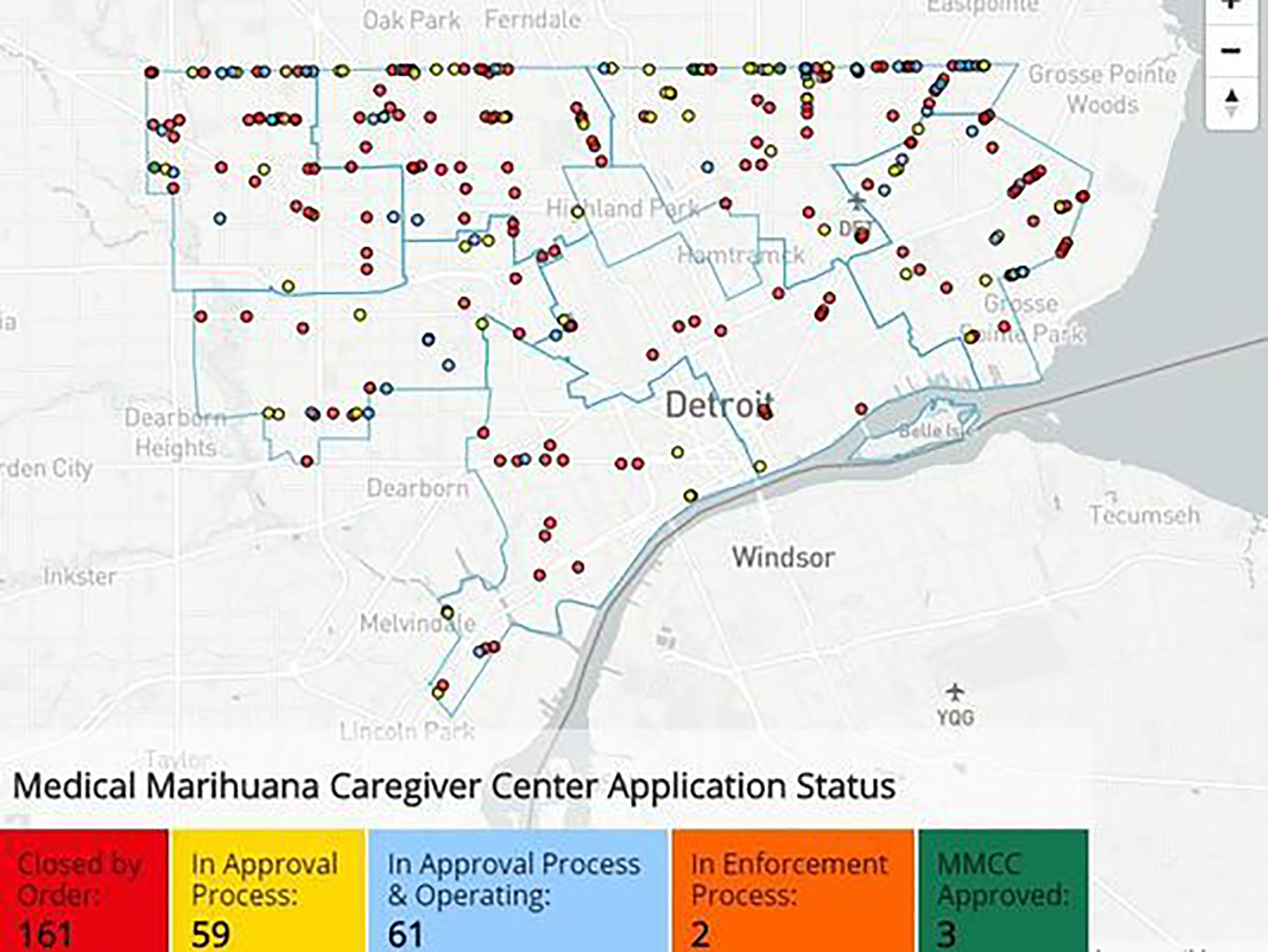 Map of the medical Marijuana Caregiver Center Application Status