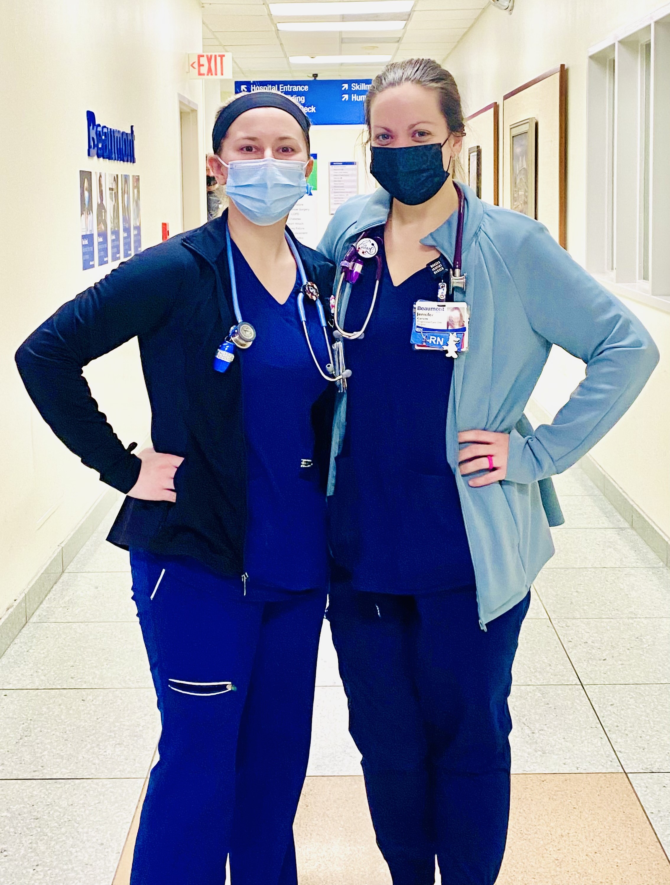 On the right is Registered Nurse, Jennifer Cavzen, and to the left is Registered Nurse, Kim Desimpelaere both working hard to carry out their responsibilities at Beaumont Hospital. Photo by Zynab Al-Timimi.