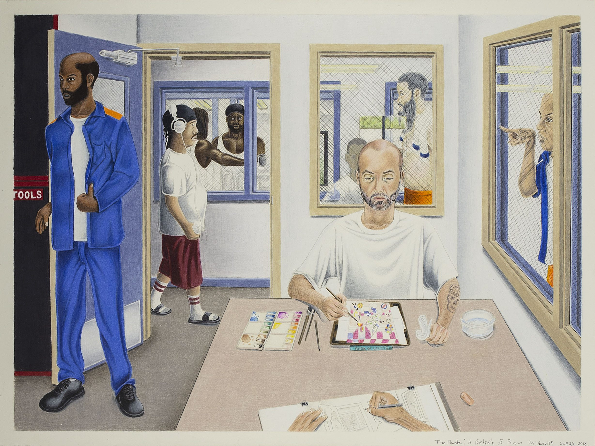Image of artwork by PCAP participant Christopher A. Levitt entitled "The Painter: A Portrait of Prison"