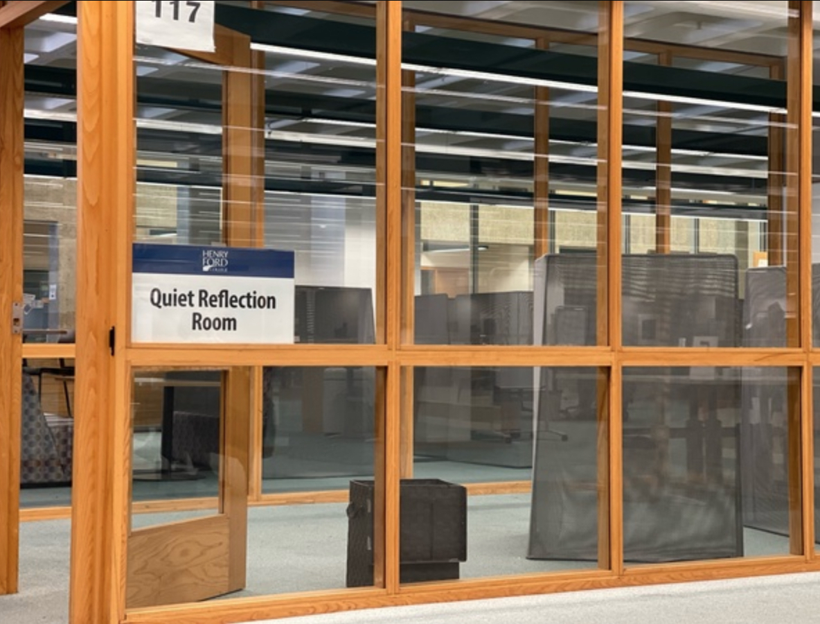 Quiet Reflection Room temporary location first floor Eshleman Library Henry Ford College photo by Ali Seblini