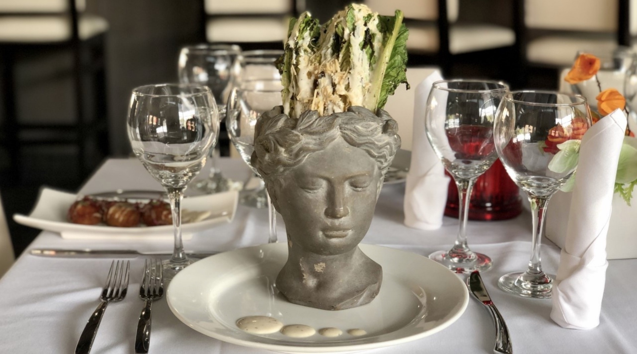 Salad served in a sculpture at Imaginate Restaurant in Royal Oak, MI photo courtesy ClickOnDetroit