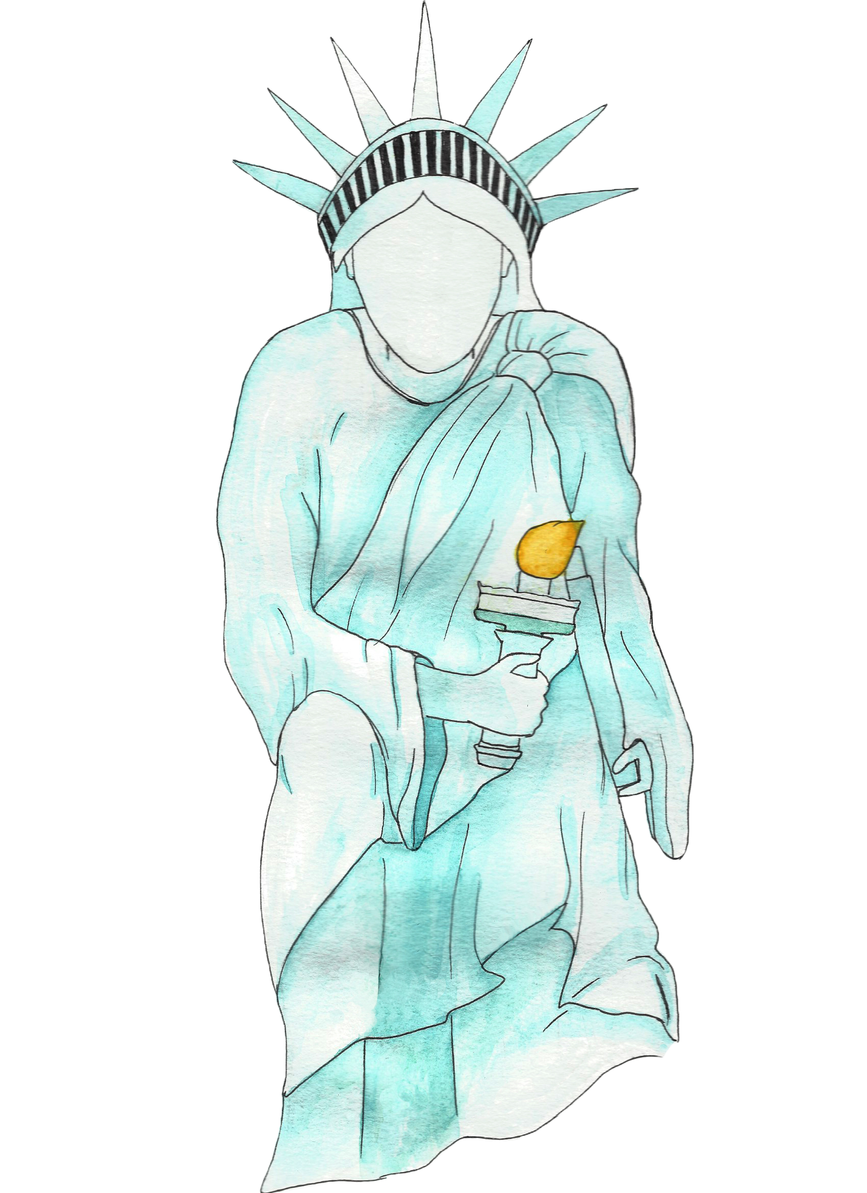 Illustration of the statue of liberty taking a knee