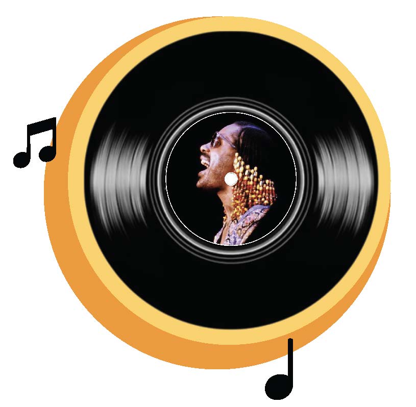 Graphic of Stevie Wonder on label of record by Tiana Floyd