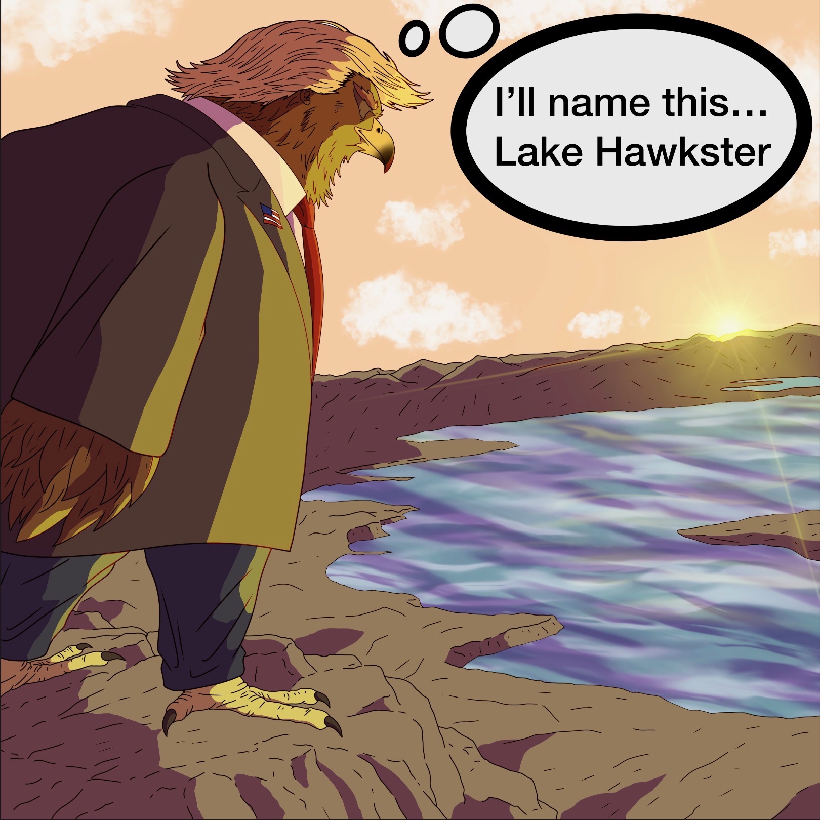Comic of Trumpster Hawk Declares He is Renaming Lake St. Clair to Lake Hawkster