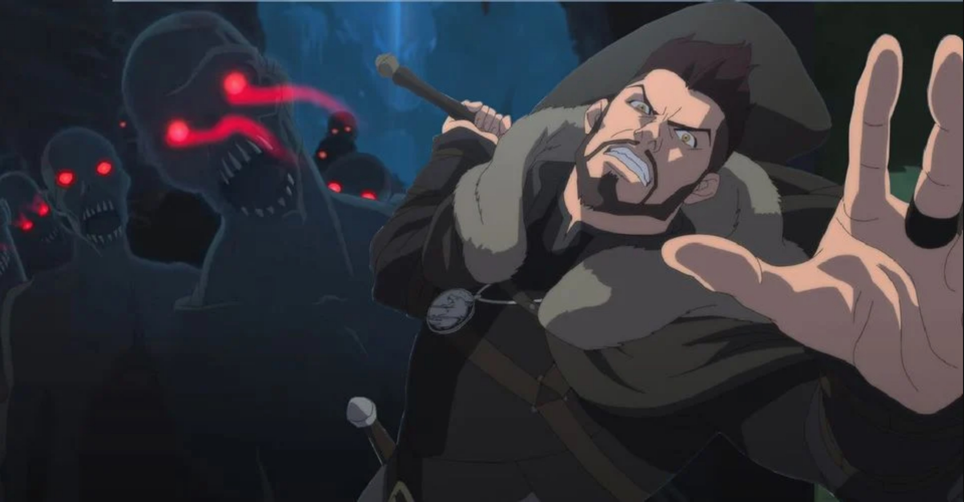 Vesemir fending off "leshen" beasts in "Nightmare of the Wolf" courtesy Netflix