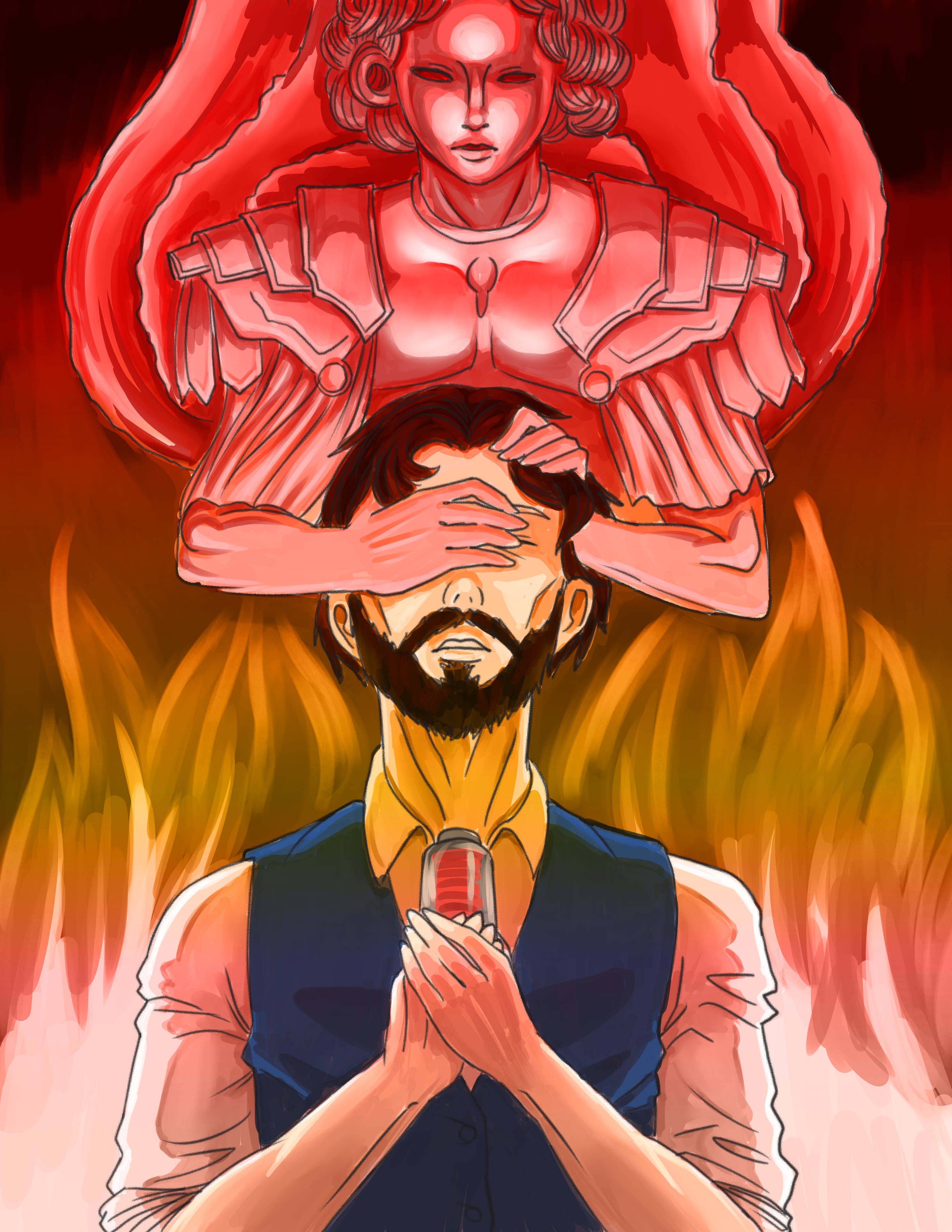 Victor Frankenstein haunted by the Angel of Death is a motif in the film "Frankenstein" (2025). Illustration by Youssef Daher Victor Frankenstein haunted by the Angel of Death is a motif in the film "Frankenstein" (2025). Illustration by Youssef Daher