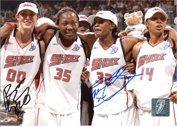 WNBA 2003 Champions from left Ruth Riley Cheryl Ford Swin Cash Deanna Nolan photo courtesy WNBA