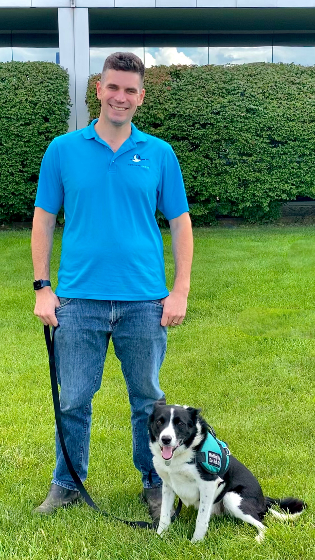 Gordon Ligon, founder and CEO of Goodbye Geese, with his border collie, Star