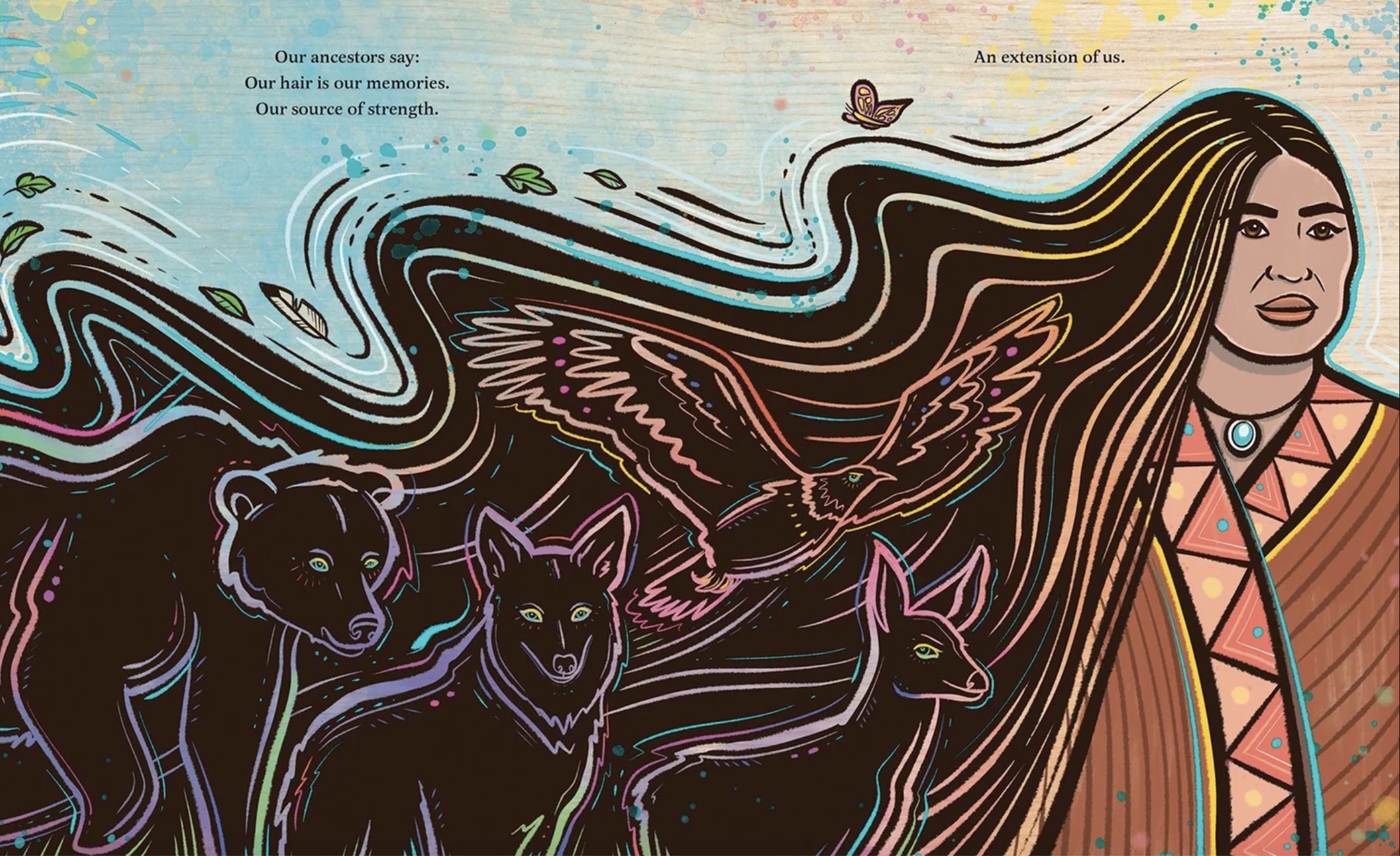 Illutration of page from "My Powerful Hair" by Steph Littlebird courtesy of the artist