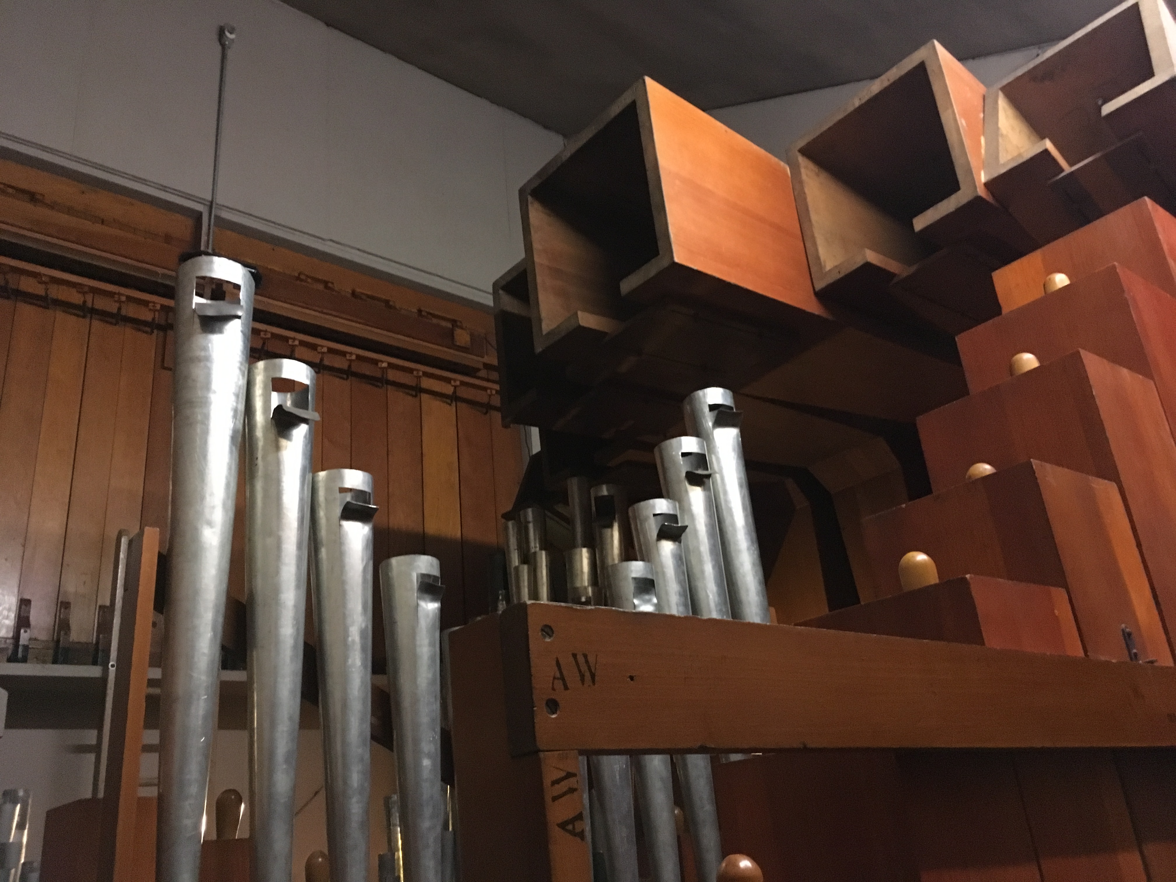 Pipes in one of the chambers for the theater organ at the Senate Theater.