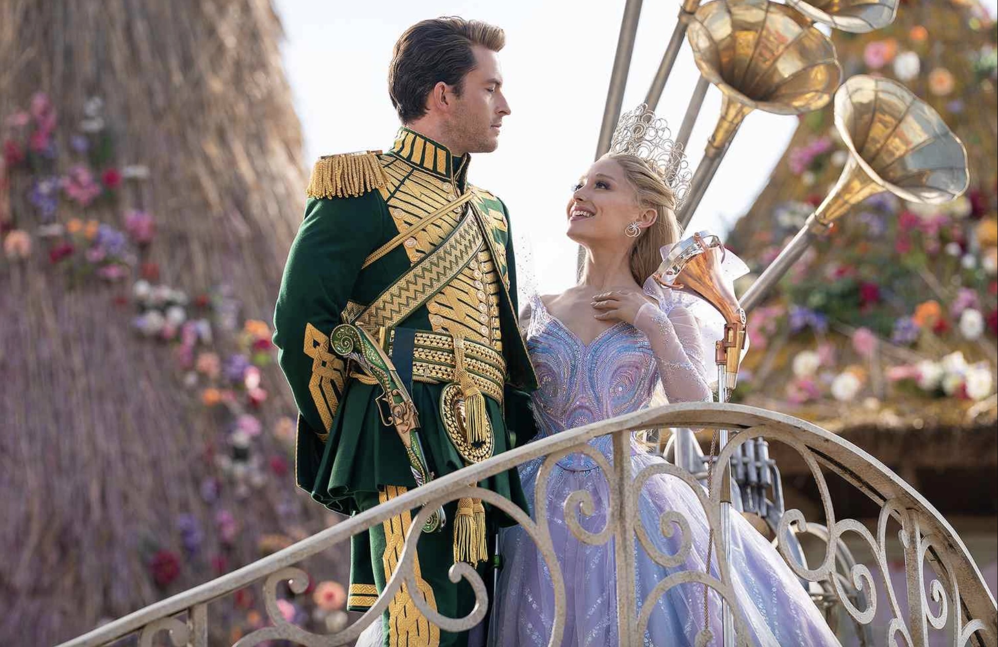 Jonathan Bailey as Prince Fiyero and Ariana Grande as Glinda in “Wicked For Good.” Photo credit Giles Keyte for Universal Pictures
