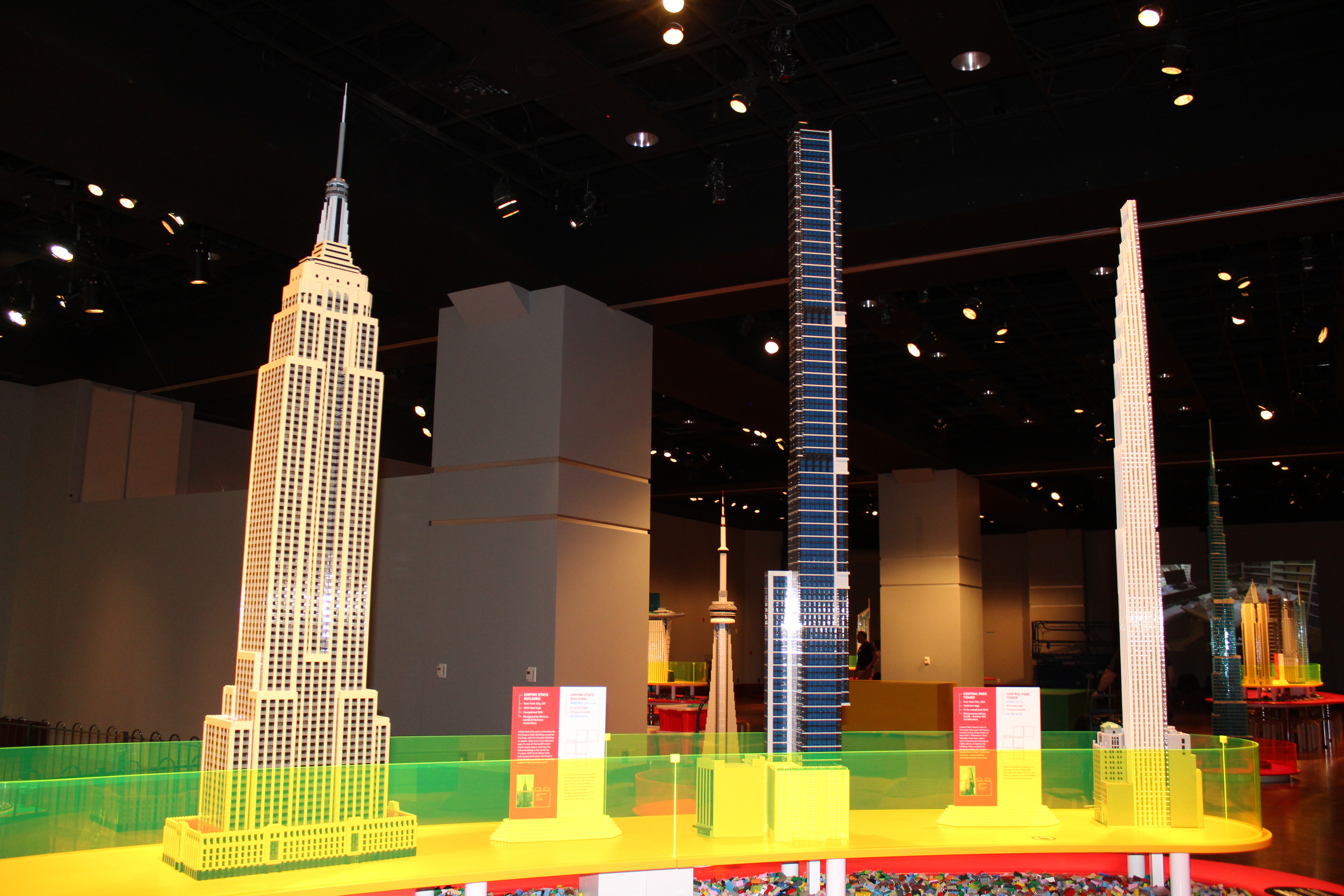 Photo shows lego replicas of the Empire State Building and the Eureka Tower