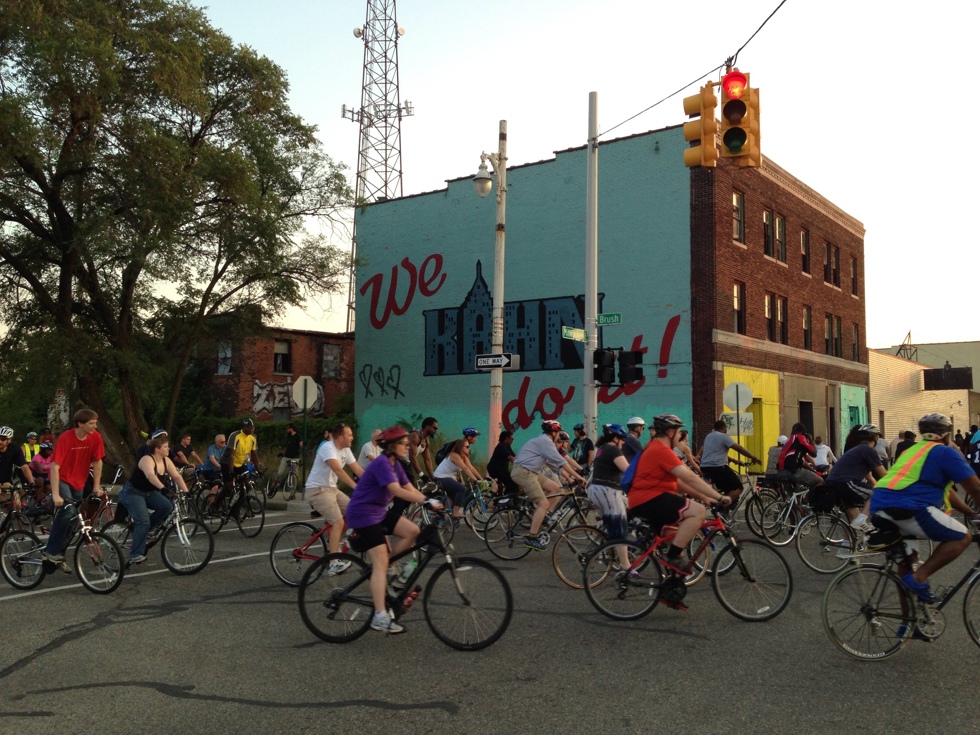Photo of people on bikes participating in Detroit's "Slow Roll."