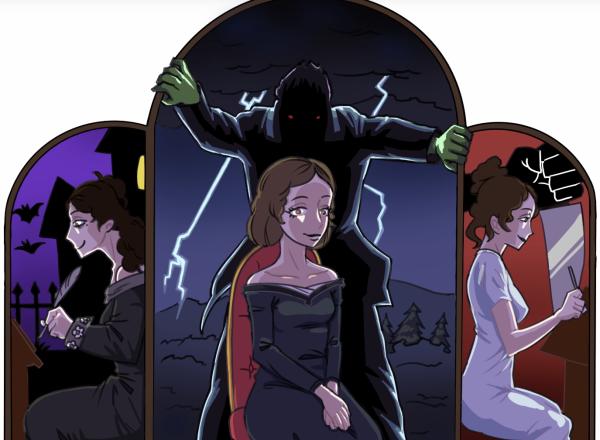 Drawing of gothic women authors Ann Radcliffe, Mary Shelley, and Charlotte Bronte. Illustration by Youssef Daher Drawing of gothic women authors Ann Radcliffe, Mary Shelley, and Charlotte Bronte. Illustration by Youssef Daher