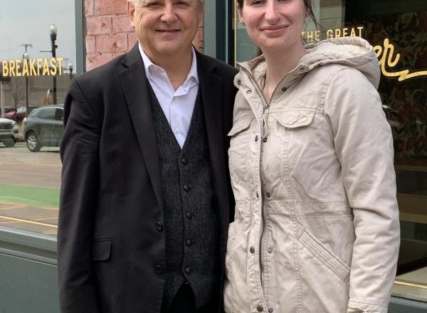 John Foren who donated the Foren Communications Scholarship pictured with first annual recipient, Alaina Schnell, April 14, 2025, Dearborn, MI. Photo courtesy of The Mirror News