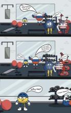 Comic of Russia trying to impress Ukraine with its muscles at the Gym while US and Europe watch by Edgar Gutierrez