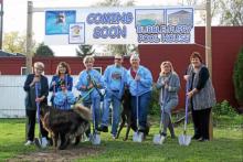 U.S. Rep. Debbie Dingell (D-12th District), second from right, and Trenton Mayor Kyle Stack (far right) were on hand for the ceremonial groundbreaking of the Bubble Puppy Pool House in downtown Trenton, Nov. 1, 2016.  Photo credit: Constance York for The News Herald