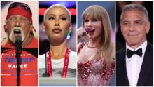 (From left to right) Hulk Hogan, Amber Rose, Taylor Swift and George Clooney have all revealed who they will be endorsing. Credit- PA : AP
