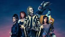 (From left to right) Wynona Ryder (Lydia Deetz), Catherine O'Hara (Delia Deetz), Michael Keaton (Beetlejuice), Jenna Ortega (Astrid Deetz) in "Beetlejuice Beetlejuice." Courtesy of Warner Bros.