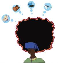 Illustration of girl wearing virtual reality headset. Graphics by Lena McDonald