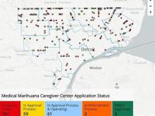 Map of the medical Marijuana Caregiver Center Application Status