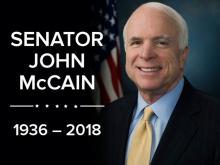 An image of John McCain, which reads "Senator John McCain, 1936 - 2018"